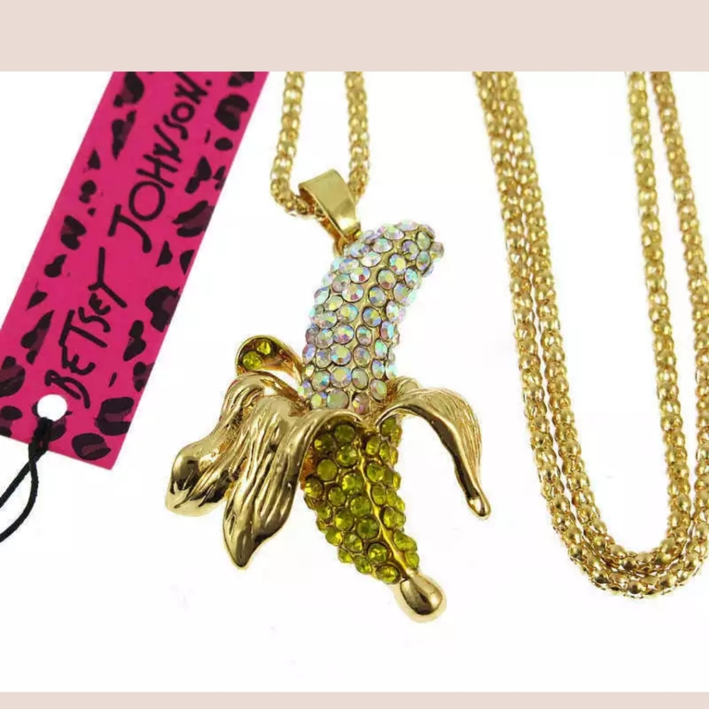 Betsey Johnson Rhinestone Lovely Banana Necklace